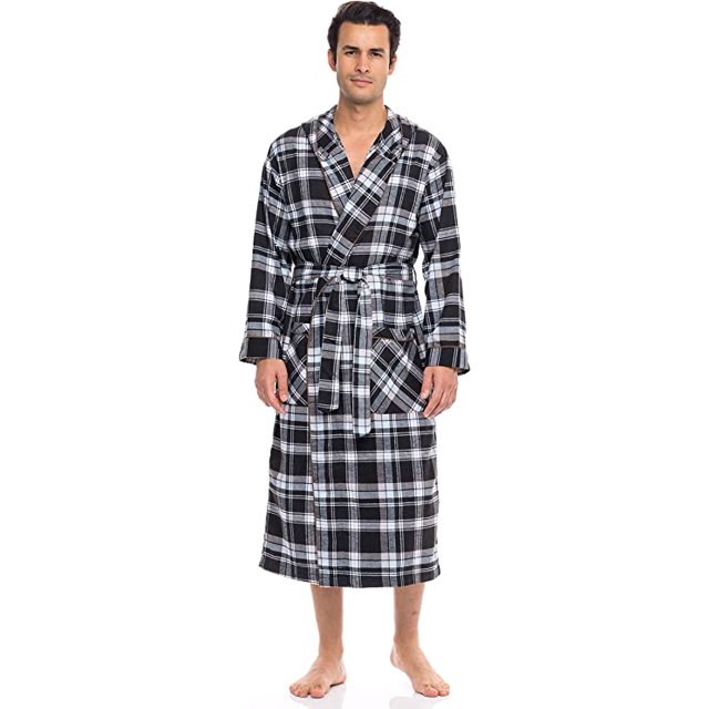 American Heaven Men’s Flannel Fleece Hooded Robe Soft Cotton Full
