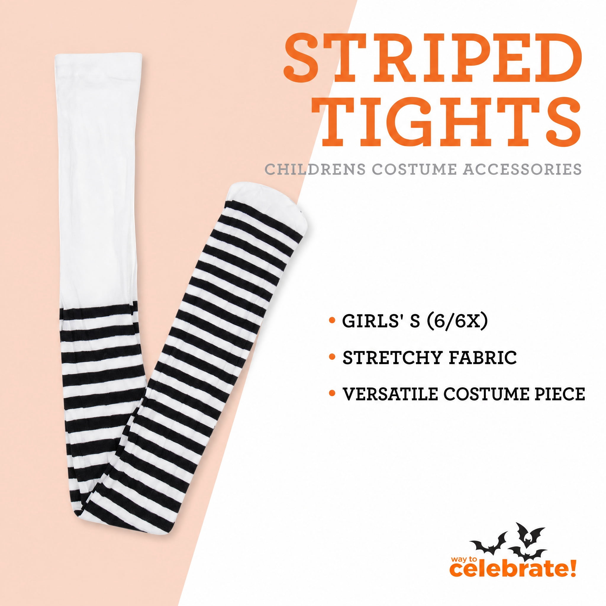 Striped Tights Costume Accessory for Children, Black and White, S (6/6X), Halloween by Way To Celebrate
