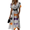 thumbnail image 2 of Halloween Dresses for Women Witch Hat Bat V Neck Spooky Sundress Ghost Pumpkin Short Sleeve Horror Midi Dresses, 3XL, 2 of 5