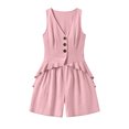 thumbnail image 5 of Trikvn 2 Piece Linen Sets for Women Summer Sleeveless V Neck Button Down Peplum Vests Tank Top and Pleated Shorts Matching Set Elegant Beach Casual Vacation Outfits, 5 of 5