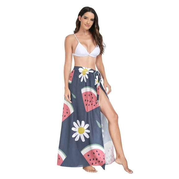 Women's Beach Swimsuit Cover Ups Bathing Suit Coverups Bikini Wrap Dress for Swimwear Watermelon Slice and Daisy