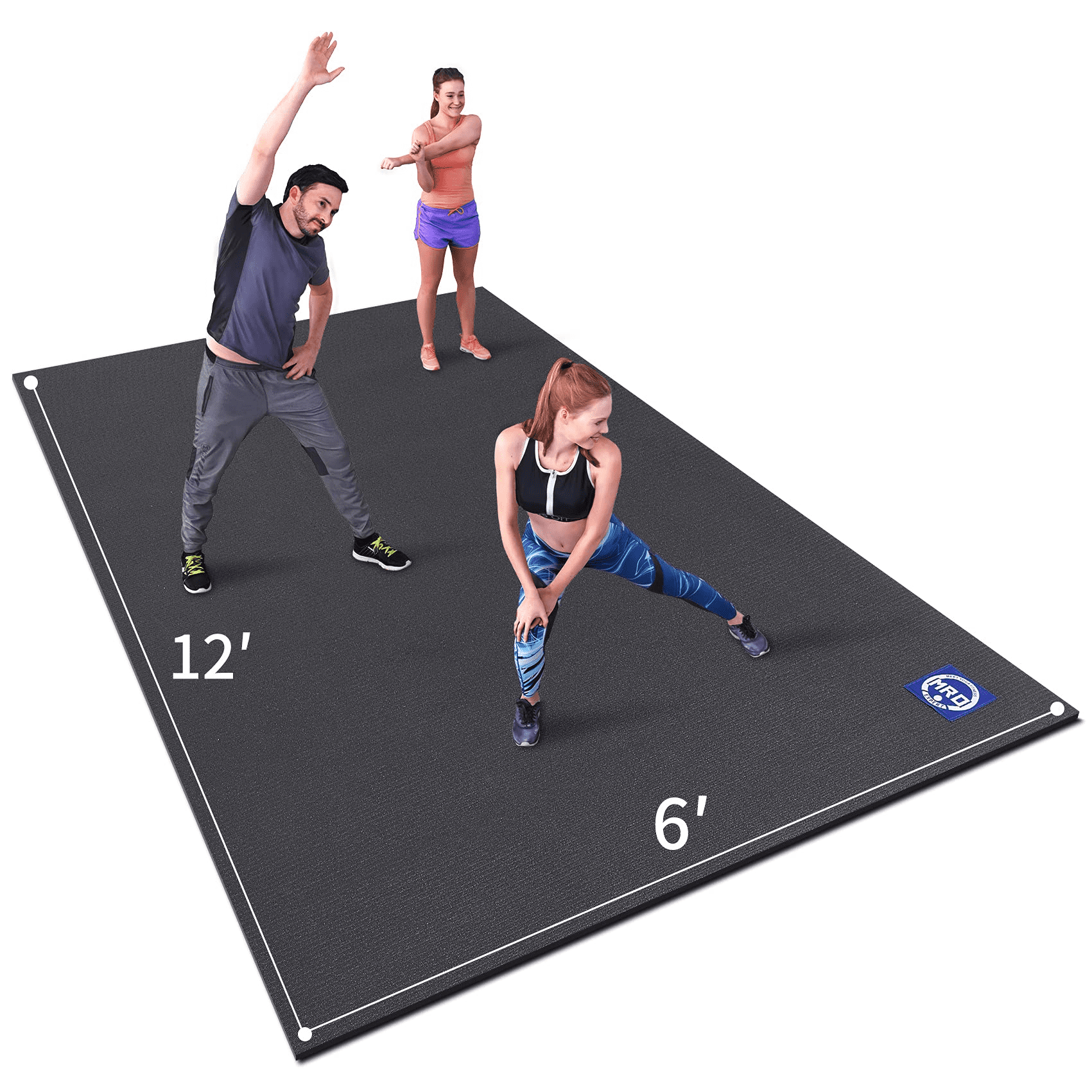 RevTime Super Large Exercise Mat 6 x 6 Feet (72x72) Heavy Duty Cardio Mat  For Home Workouts Gym Black