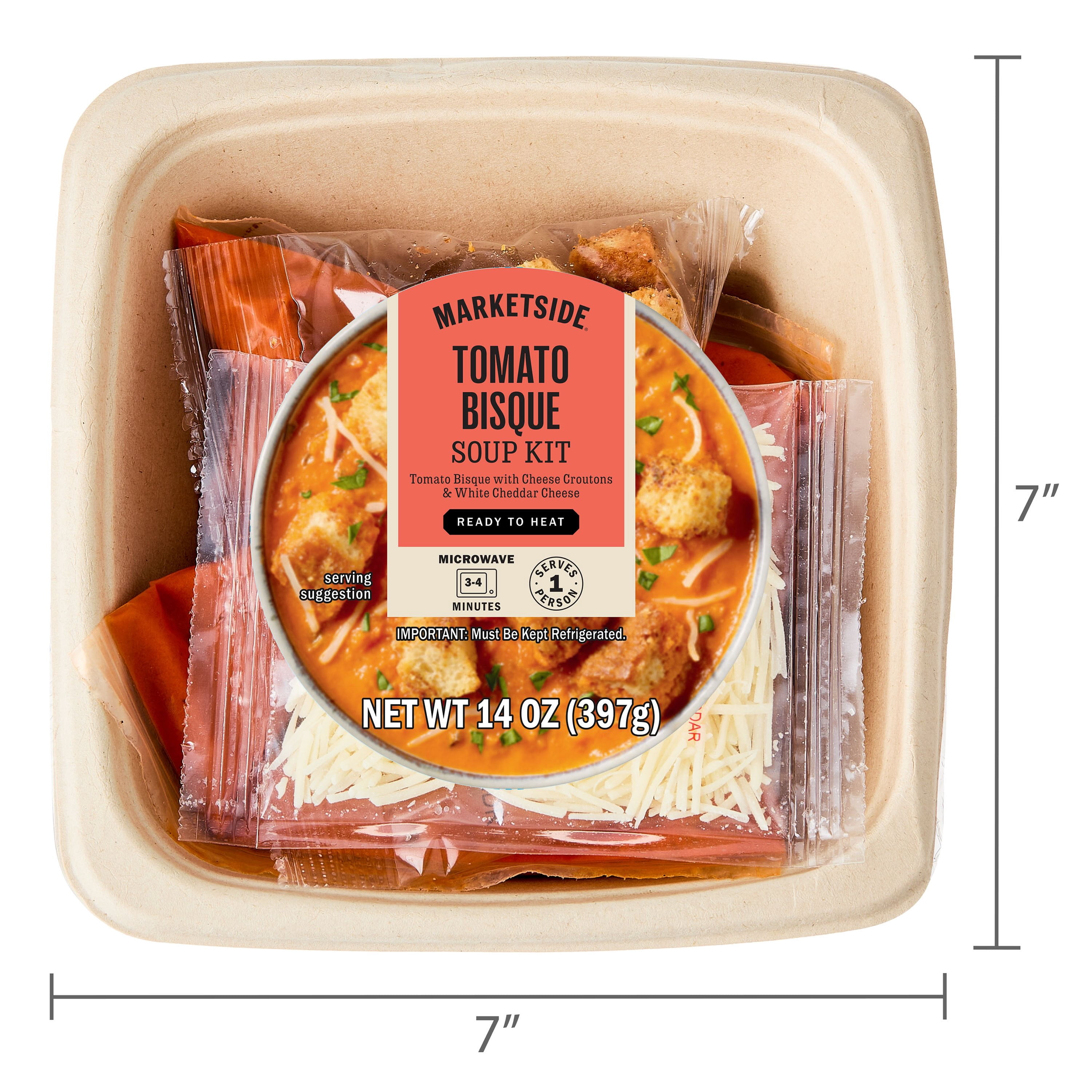 Marketside Ready to Heat Tomato Bisque Soup Kit Bowl, 14 oz, Refrigerated