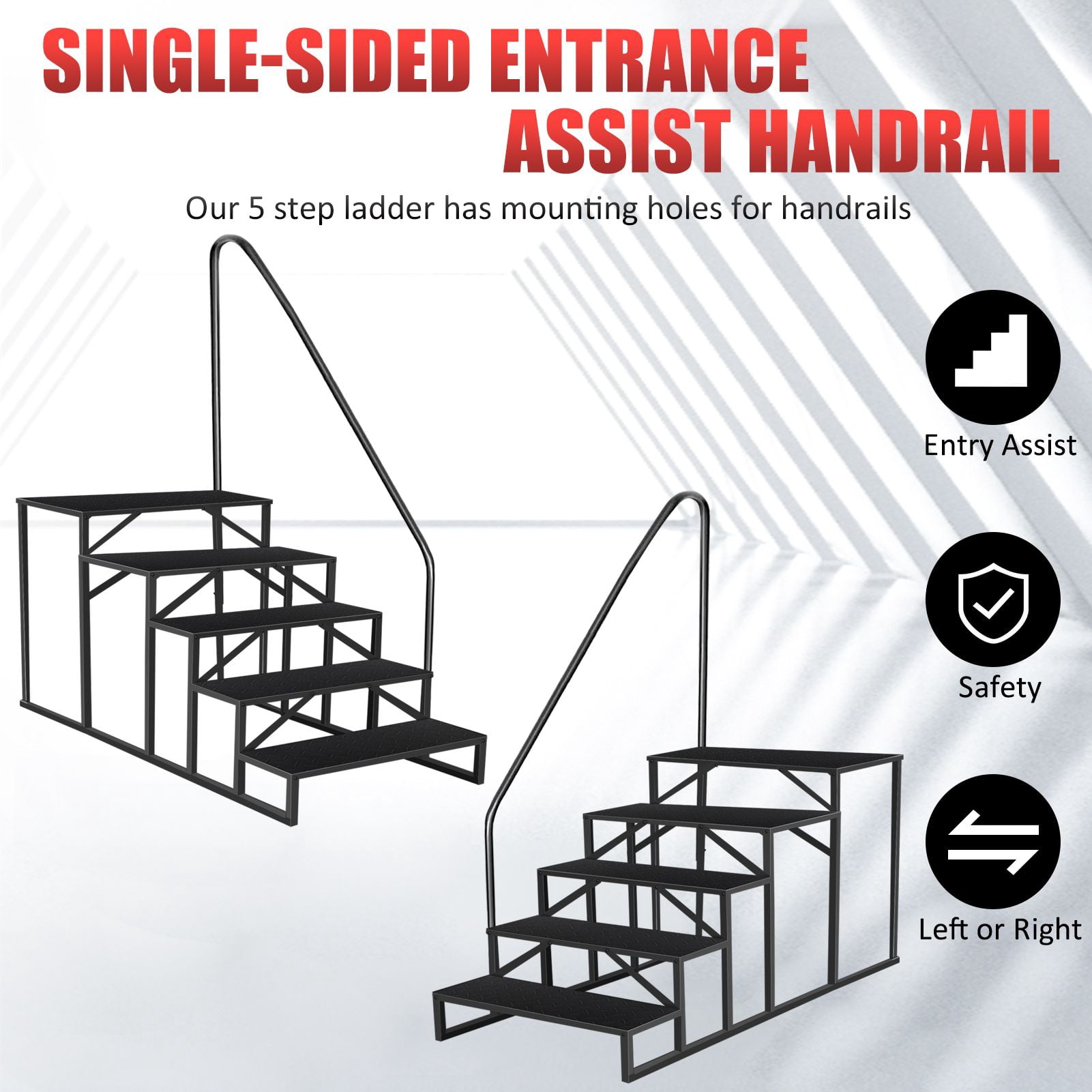 Hot Tub Steps Outdoor, RV Steps with Handrail, Portable RV Stairs 2/3/4/5 Step, Heavy Duty Truck Camper Steps Ladders for Travel Trailers, 5th Wheel, Motor Home, Spa, and Porch
