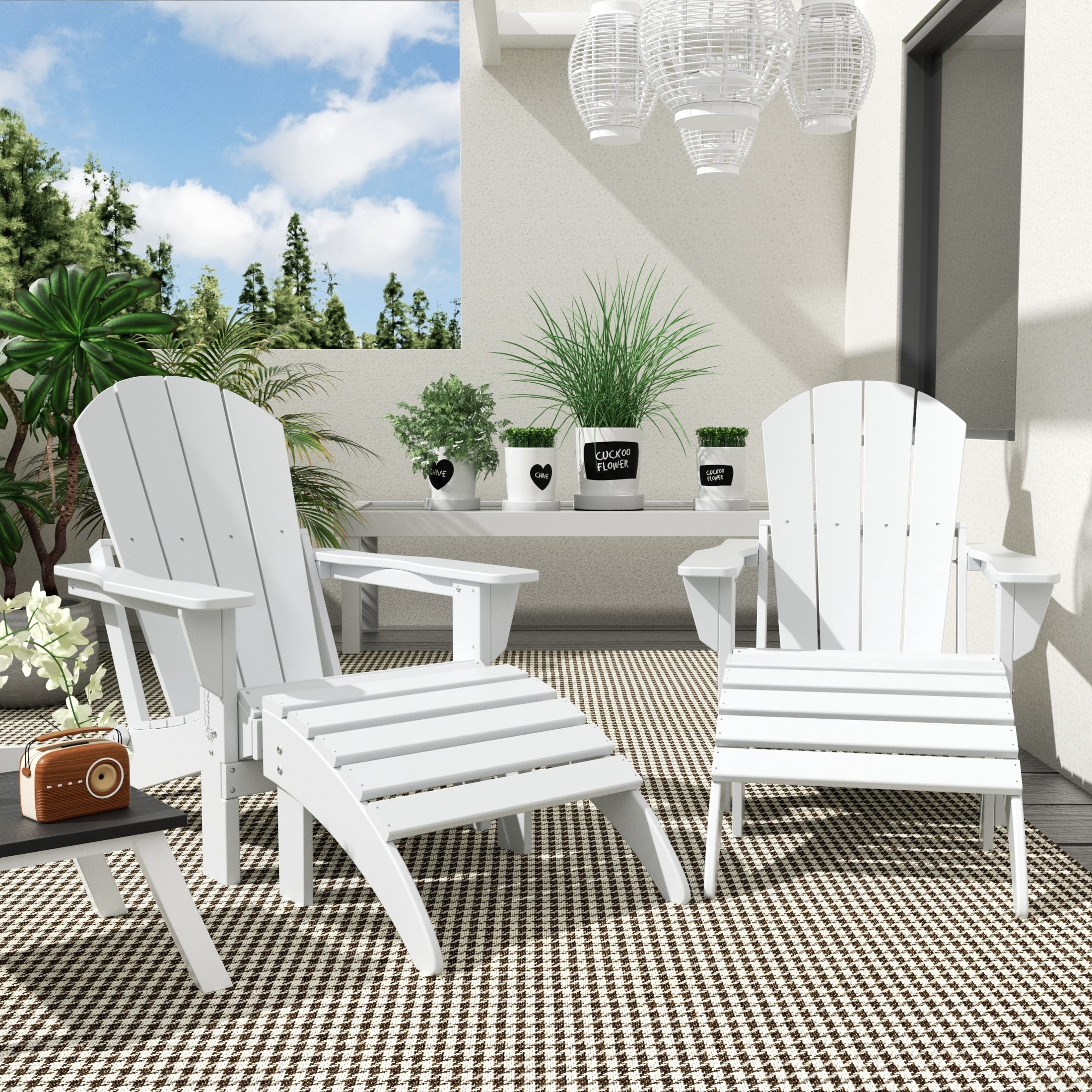Polytrends  Laguna Hdpe All Weather Outdoor Patio Foldable Adirondack Chairs With Ottomans (5-Piece Set) White