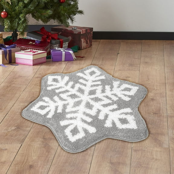 Vggrvlo Christmas Bath Rugs Mats Non Slip Extra Thick Chenille Shower Mat Rubber Backing Machine Washable Kitchen Mats Rugs 16"x16" Christmas Snowflake Shape