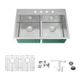 thumbnail image 1 of Transolid KKM-DTDE332210-4 Diamond 33-in L x 22-in W Equal Double Bowl Dual-Mount Kitchen Sink and Accessories Kit with 4 Pre-Drilled Holes in Stainless Steel, 1 of 12