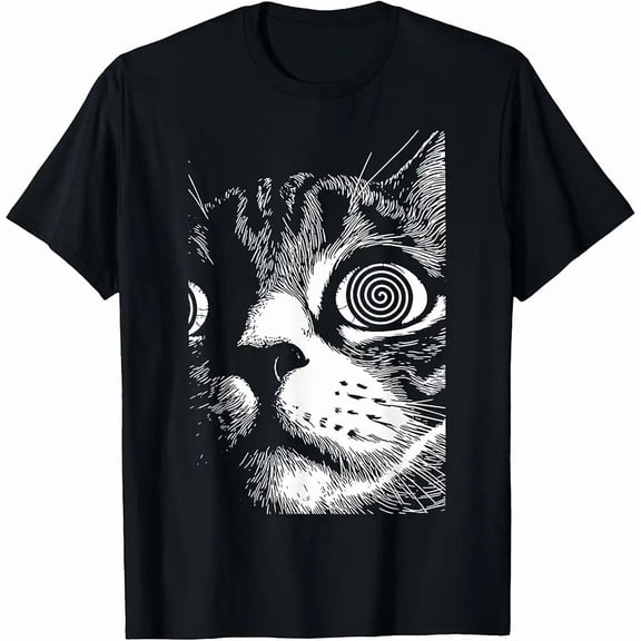 Men's Hypnotic Spiral Eye Cat Face Graphic T-Shirt