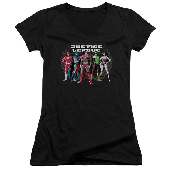 JLA Justice League The Big Five Junior Women's T-Shirt V-Neck Black
