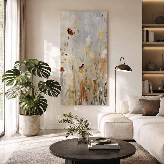 Floral Bouquet Canvas Wall Art, Rustic Brown Yellow Flower Botanical Thick Impasto Framed Canvas Wall Decor Picture Print Artwork Decorations for Living Room Office Ready to Hang 40" x 20"