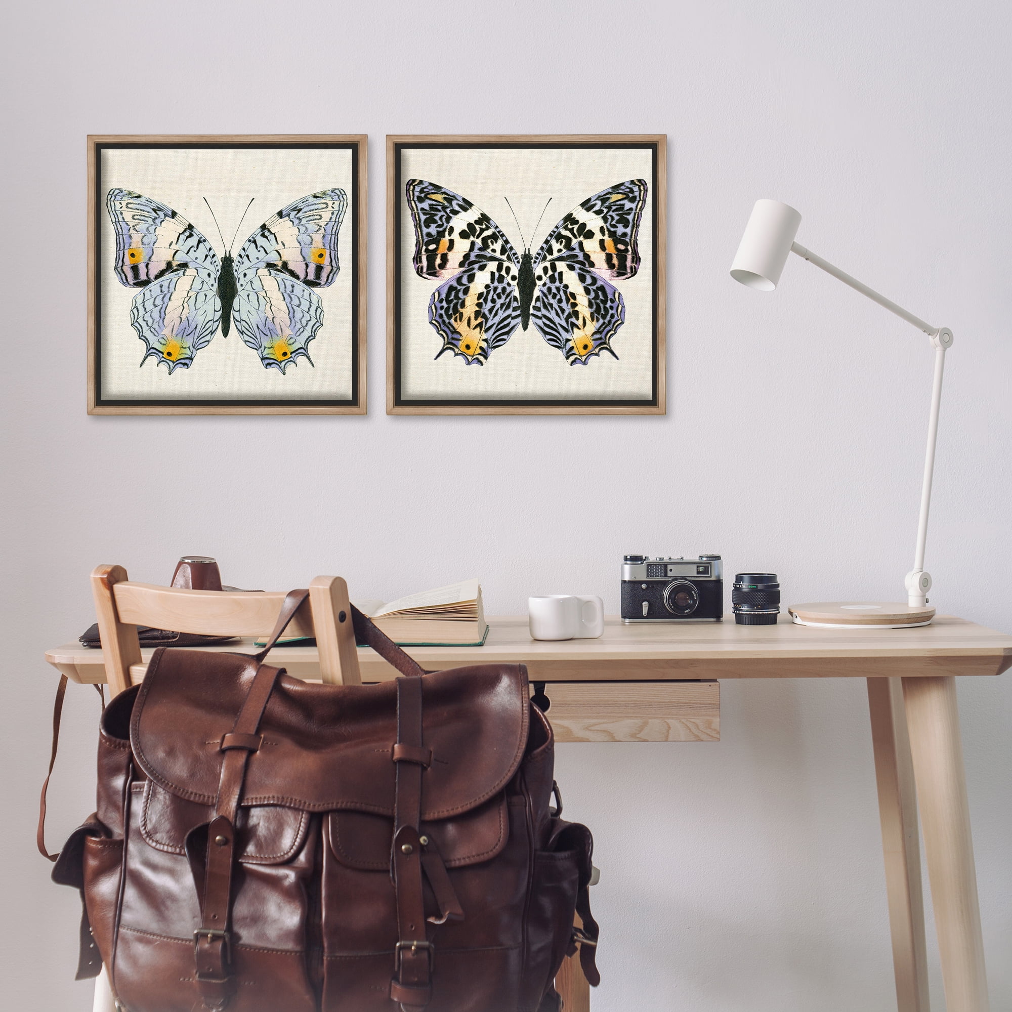 Stupell Industries Butterflies with Yellow Details Insects Painting Brown Floater Framed Canvas Art Print Wall Art, 18 x 18, Set of 2