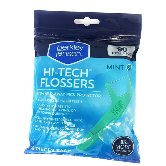 Berkley Jensen Mint Hi-Tech JMS2 Mint Flavor Flossers Floss with Fold-away Pick Protector, 90 ct.