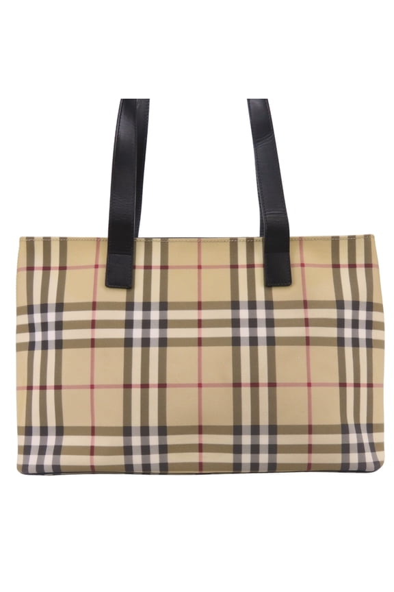 Pre-Owned Burberry tote bag, Nova Check pattern, leather, beige, black, women's. BURBERRY