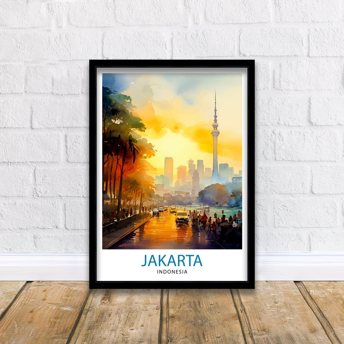 Jakarta Indonesia Skyline Print Vibrant Cityscape Art Jakarta Urban Poster Indonesian Capital Wall Decor Southeast Asia City Illustration, Poster Only