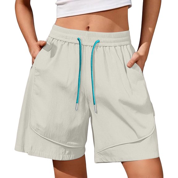 Dwellite Quick Dry Shorts for Womens High Waist Stretchy Straight Leg Casual Summer Shorts with Pockets Light Gray XL