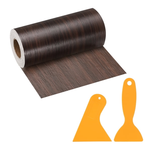 Uxcell Wood Grain Repair Tape, 5" x 33' Self Adhesive Realistic Wood Tape with Scraper Durable Repair Patch for Furniture Floor Window Door Table DIY Home Decor, Black Walnut