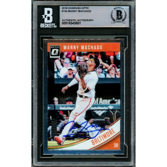Manny Machado Autographed 2018 Donruss Optic Card #154 Baltimore Orioles Beckett BAS #16545601
