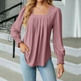 thumbnail image 2 of Xihbxyly Tops Tops for Women 2025 Women's Fashion Solid Color Square Neck Pleated Long Sleeve Loose T-Shirt Top Casual Loose Tunic Tops Blouses, 2 of 4