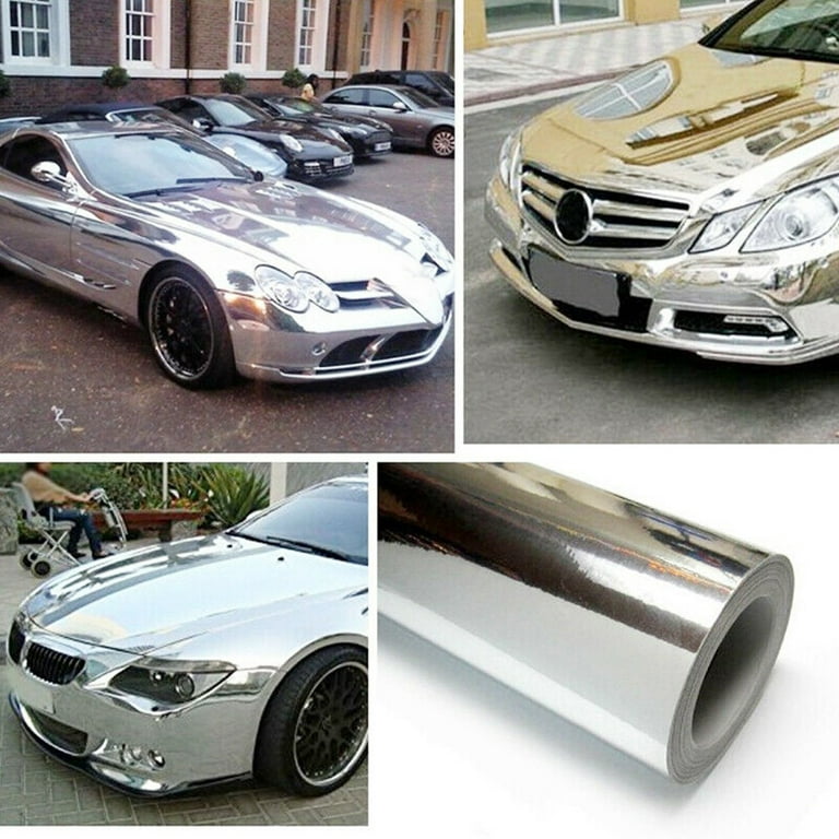 Silver Chrome Mirror Vinyl Wrap Film Car Sticker DIY Decal Roll Anti-UV  Waterproof Car Wrap Sticker