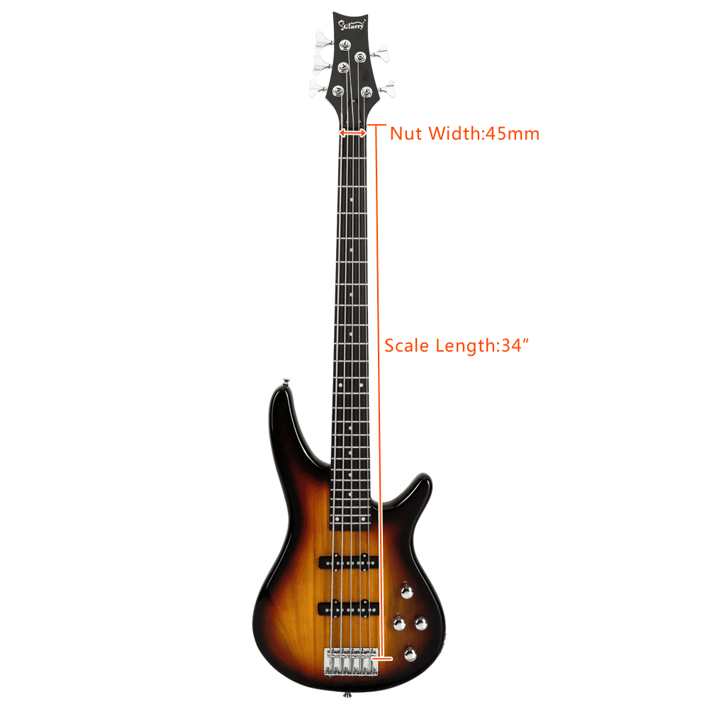 Tcbosik Electric Bass Guitar 5 Strings, Full Size Electric Bass for Adults with Bag, Strap, Plectrum, Amp Wire and Wrench Tool, Sunset Color