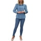 thumbnail image 2 of Camisas de mezclilla para mujer con frente plisado, mangas largas abullonadas, livianas y con botones, talla M azul, 2 of 6