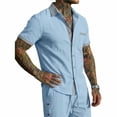 thumbnail image 6 of Men's Linen Shirts and Shorts Set Short Sleeve 2 Piece Beach Vacation Outfits Summer Yoga Suits with Pockets Sky Blue, 6 of 6