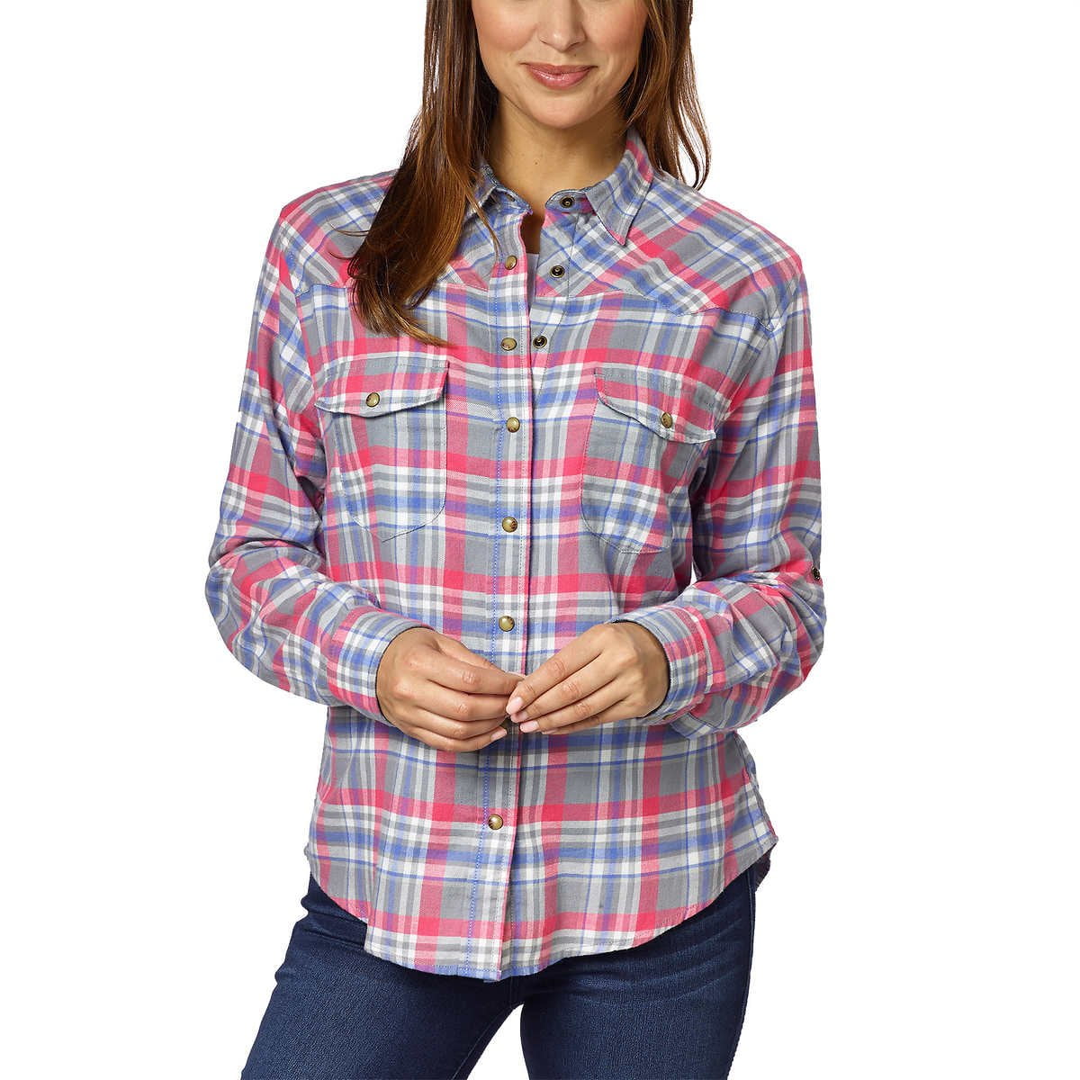Jachs Girlfriend Jachs Girlfriend Ladies Flannel Shirt (Pink, Large