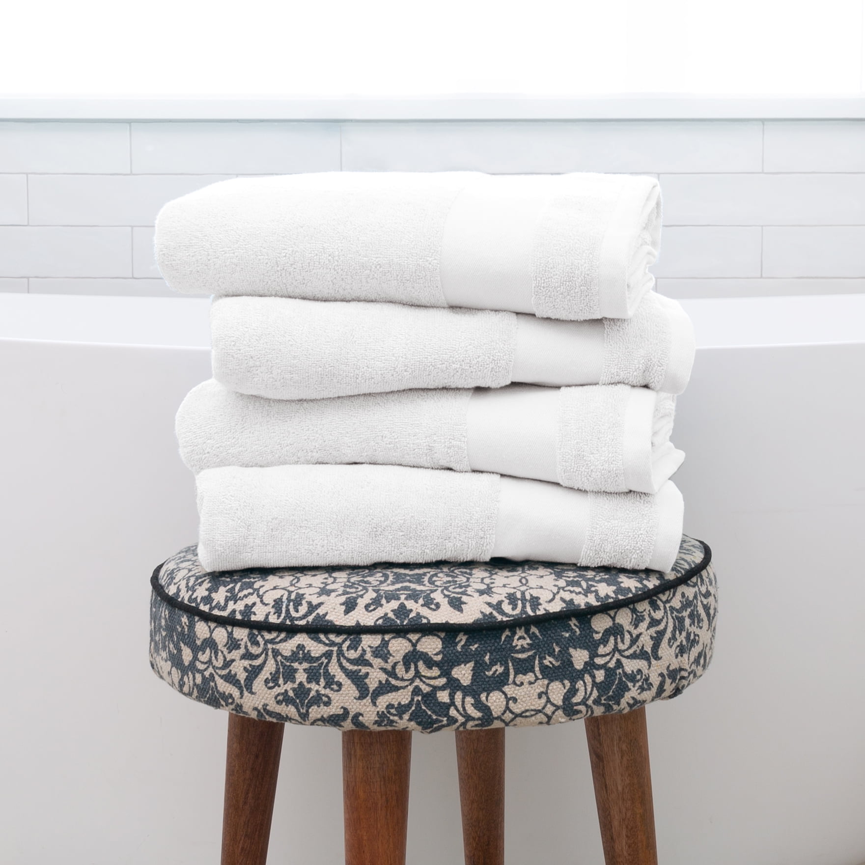 Noble Linens 4 Piece Farmhouse Cotton Bath Towel Set, White