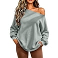 thumbnail image 5 of TARIENDY Womens Sweatshirts Loose Fit Casual Long Sleeve Fall Shirts Fashion Off the Shoulder Pullover Tops Fleece Lined Solid Color Outfits Mint Green XXL, 5 of 9