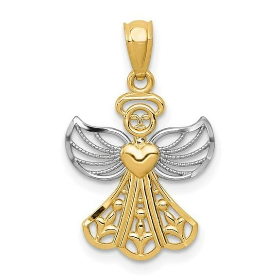 Primal Gold 14 Karat Yellow Gold And Rhodium Filigree Angel Pendant
