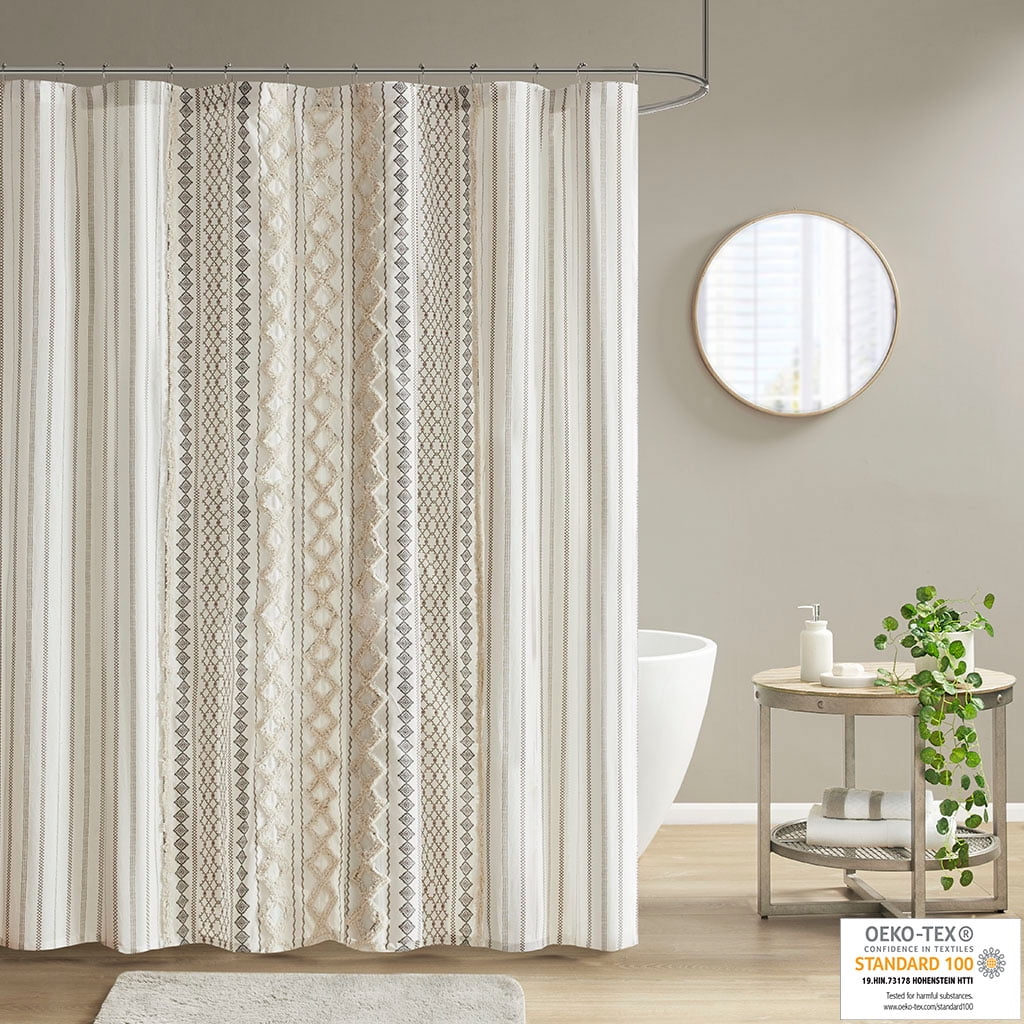 Euroco Cotton Printed Shower Curtain with Chenille