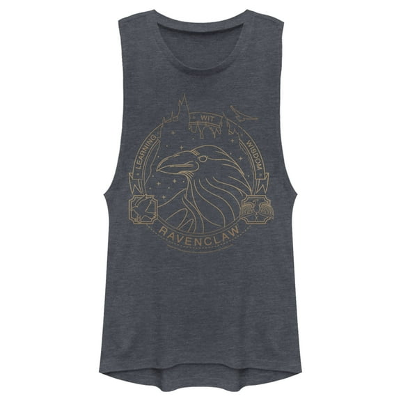 Junior's Harry Potter Ravenclaw House Emblem  Festival Muscle Graphic Tee Denim Blue Heather Medium