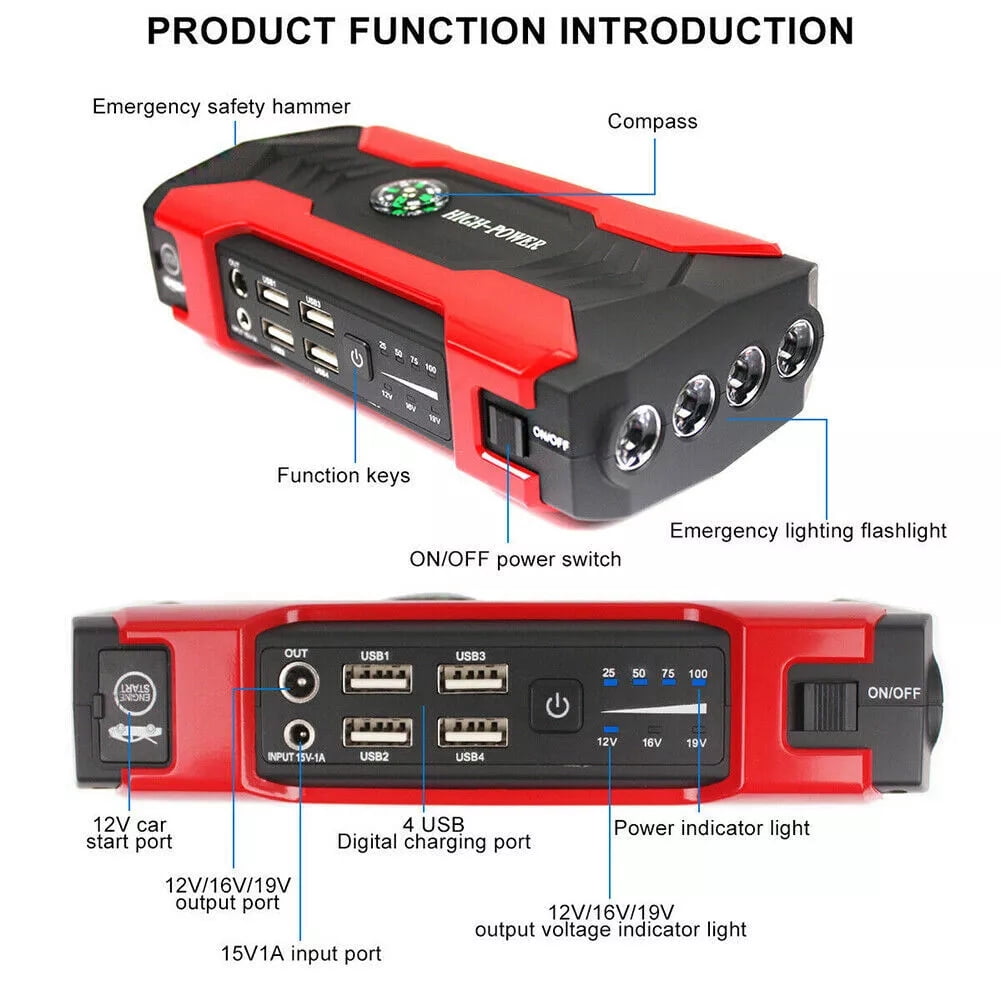 99800mAh Car Jump Starter Booster Jumper Box Power Bank Battery Charger Portable Fast Charging