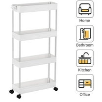 Rolling Storage Cart, 4 Tier Slim Mobile Shelving Unit for Storage,360° Rotating Wheel Lockable Utility Cart,Great for Office, Kitchen, Bathroom, Laundry or Narrow Spaces, White