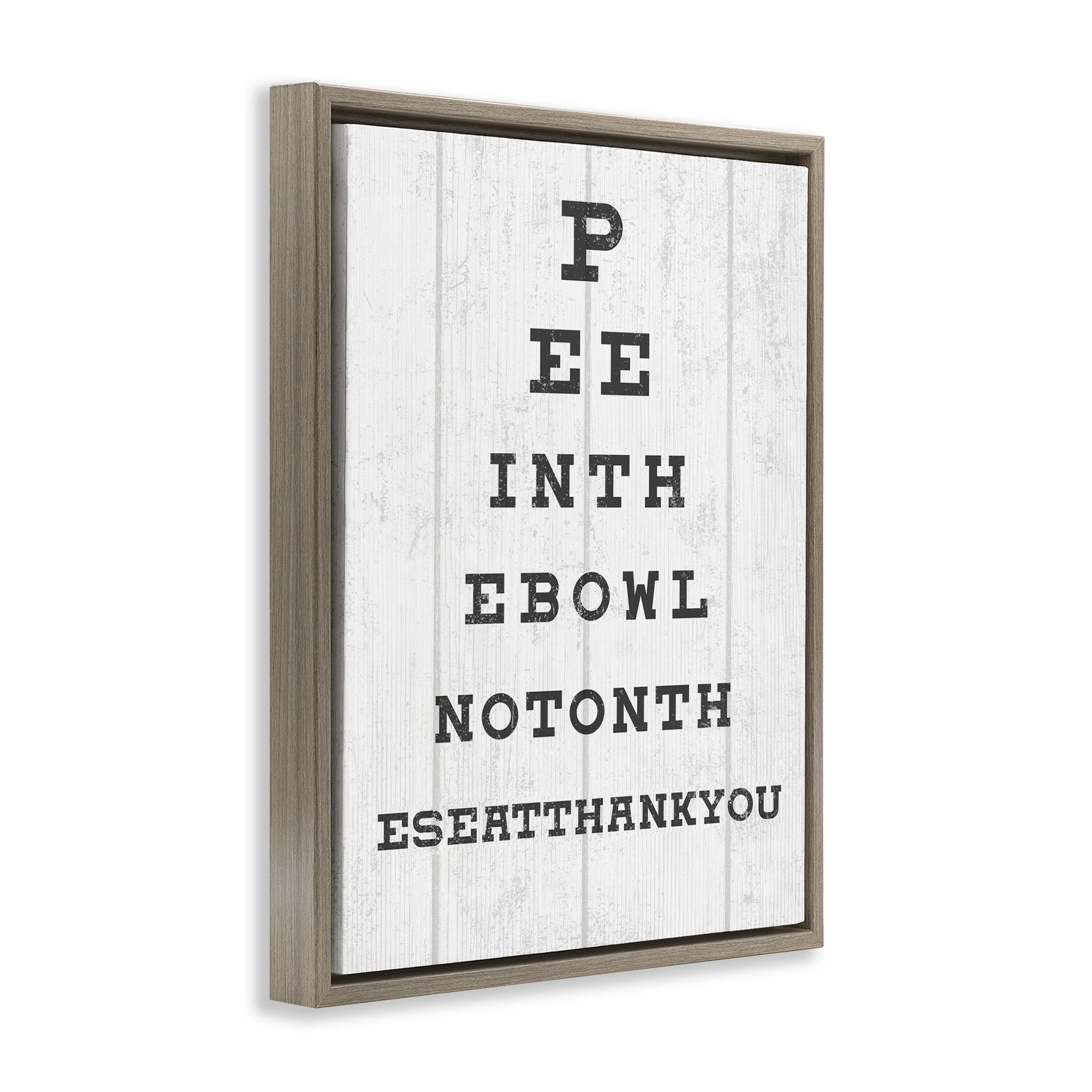 Stupell Industries Funny Bathroom Seeing Eye Chart Typography Painting Brown Floater Framed Canvas Art Print Wall Art, 25 x 31