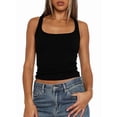 thumbnail image 3 of Women Summer Square Neck Tank Tops Workout Cropped Ribbed Summer Camisole Sleeveless Clothes Black S, 3 of 10