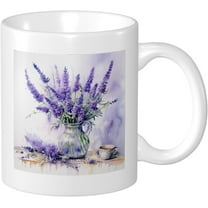 Spring Decorative Mug With Handles Glass Lavender Plants Flowers Artistic Tea Cups Vintage Purple Ceramic Collection lnsulated Reusable Family Kitchen School Coffee Mug Gift Birthday 11 Ounce