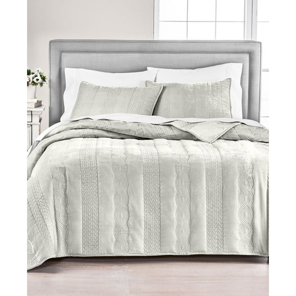 Martha Stewart Collection Cable Knit Velvet Quilt Twin Grey Polyester