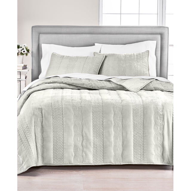 Martha Stewart Collection Cable Knit Velvet Quilt Twin Grey Polyester
