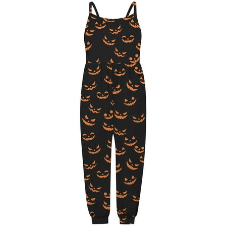 

Onesie Cute Baby Girl Clothes Halloween Onesie Pumpkin Print Sleeveless With Pockets Black Clothes