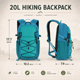 thumbnail image 5 of Small Hiking Backpack 20L - Lightweight Water-Resistant Hiking Daypack with Hydration System Compatible,Smart Camping Travel Backpack for Men Women,Outdoor Rucksack for Climbing Cycling(Cyan-20L), 5 of 11