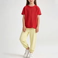 thumbnail image 2 of Tranfacy Tenues d'Été pour Filles Couleur Unie Col Rond Manches Courtes Haut Décontracté avec Pantalon Taille Élastique Ensemble Mode, 2 of 7