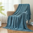 thumbnail image 2 of Home Farmhouse Boho Decor Chenille Throw Blanket, Soft for Couch Sofa Chair Bed, Dusty Blue 50" X 60", 2 of 8