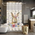 thumbnail image 5 of Easter Rabbit No Hooks Shower Curtain with Snap-in Liner Spring Blue Purple Pink Floral Leaf Plant Linen Texture Shower Curtains for Bathroom, Waterproof, Easy Install, Washable 54"x78", 5 of 9