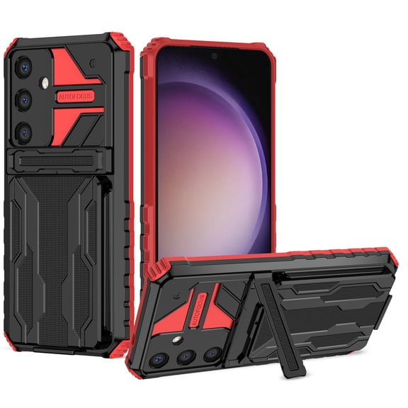Feishell for Samsung Galaxy A16 5G Wallet Case Slide Credit Card Holder Stand Kickstand Rugged Hard PC   Soft TPU Shockproof Heavy Duty Armor [Military Grade Protection] Grip Phone Case,Red
