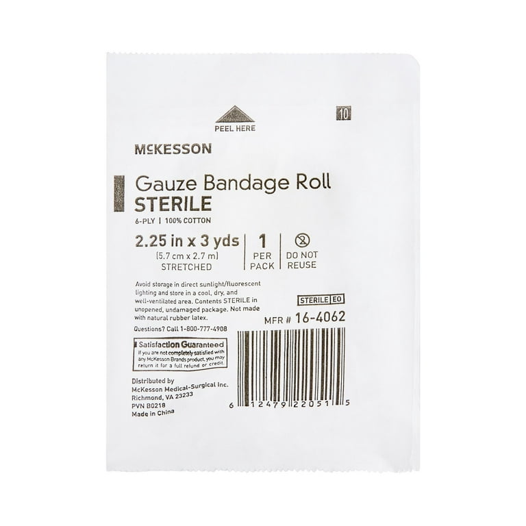 McKesson White Fluff Bandage Roll Sterile 2.25 x 3 Yd 16-4062 96 per Case,  2-1/4 Inch X 3 Yard - Foods Co.