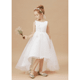 thumbnail image 5 of Asymmetric Flower Girl Dress with Detachable Beaded Waistband Scoop Neck Tulle Lace Princess Pageant Dress Birthday Party Dress for Girls Elegant Floral Design Special Occasion 2 -3Years, 5 of 10