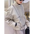 thumbnail image 2 of Chaqueta de moto de cuero genuino para mujer, tendencia otoño invierno 2024, abrigos cortos holgados de piel de oveja auténtica para mujer, 2 of 5