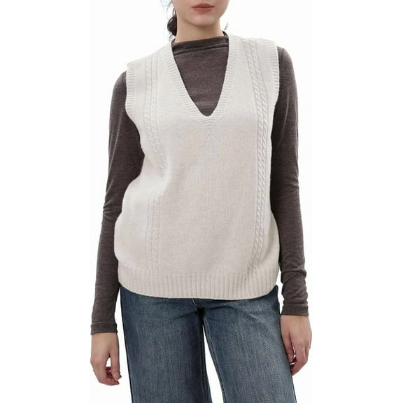 Amazhiyu Womens 100% Wool Sweater Vest Sleeveless V Neck Sweaters Knitted Ribbed Pullover Tops