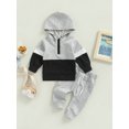 thumbnail image 2 of Qmyliery 2 Pcs Newborn Pants Set, Toddler Contrast Color Long Sleeve Hooded Sweatshirt + Solid Color Trousers with Pocket, 2 of 9